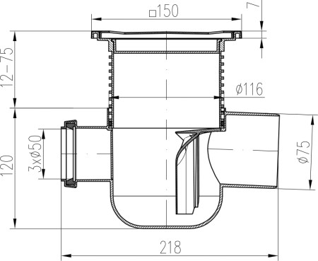 Multiple Inlet Multi-inlet floor drains with side outlet D75, stainless steel frame ...