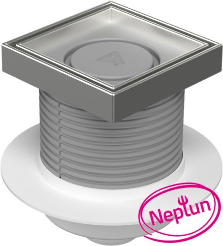 Floor drain with bottom outlet D50, NEPTUN, collar, stainless steel frame, grid CERAMICS