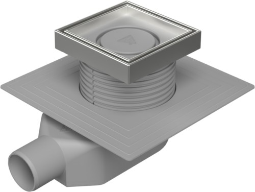 Floor drain-low with side outlet D50, collar, stainless steel frame, grid CERAMICS