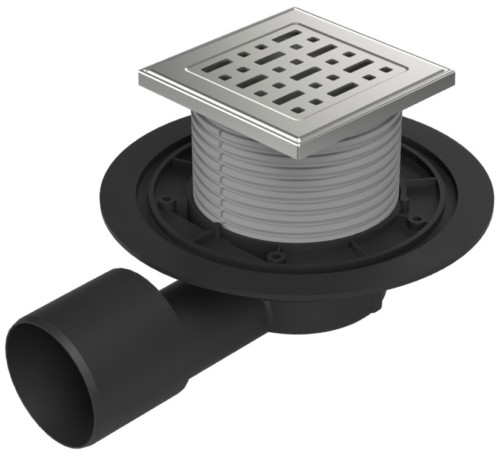 Floor drain with side outlet D50/75, stainless steel grid FACE