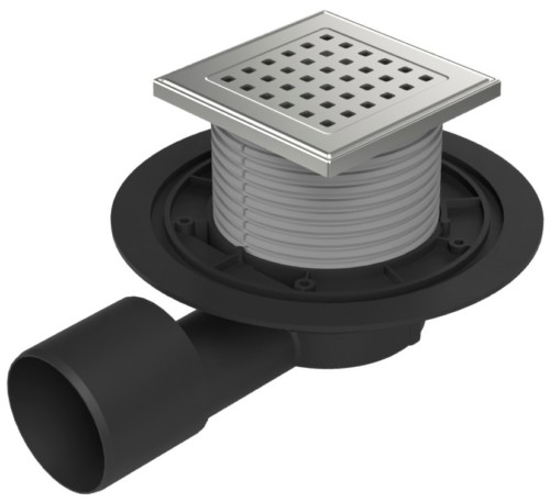 Floor drain with side outlet D50/75, stainless steel frame, grid GATE