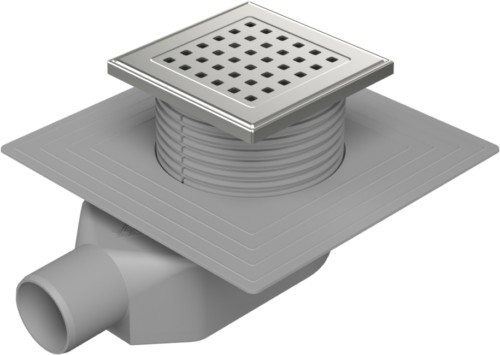 Floor drain-low with side outlet D50, collar, stainless steel frame, grid GATE