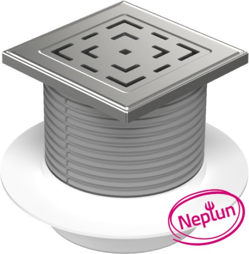 Floor drain with bottom outlet D50, NEPTUN, collar, stainless steel frame, grid LABYRINTH