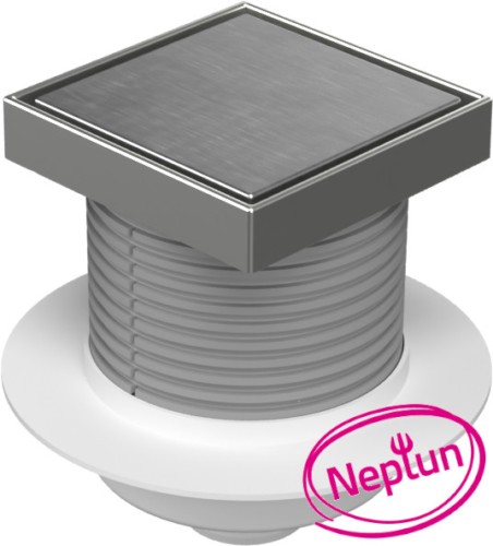 Floor drain with bottom outlet D50, NEPTUN, collar, stainless steel frame, grid STEEL