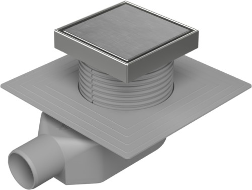 Floor drain-low with side outlet D50, collar, stainless steel frame, grid STEEL