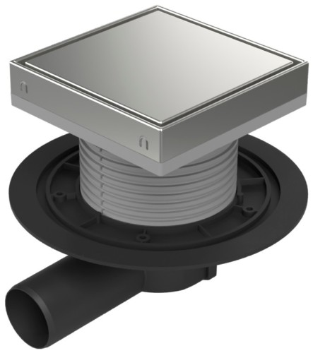 Floor drain with side outlet D50, stainless steel frame, grid STEEL