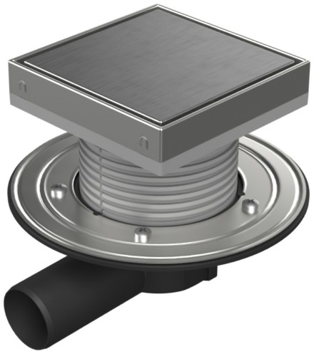 Floor drain with side outlet D50, stainless steel flange, frame, grid STEEL