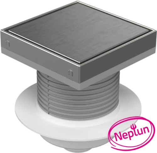 Floor drain with bottom outlet D50, NEPTUN, collar, stainless steel frame, grid STEEL