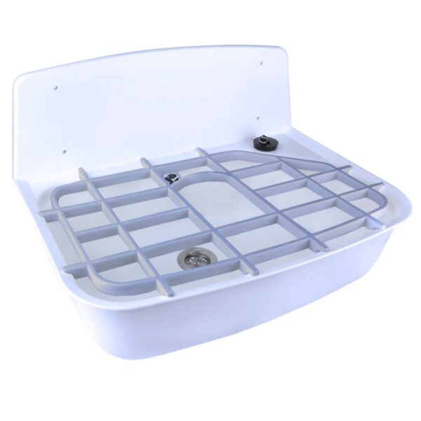 Plastic sink with grate and siphon - white