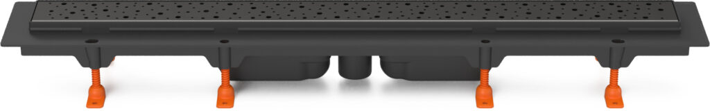 Linear floor drain black, bottom outlet D40, 1050 mm, Drops grid black
