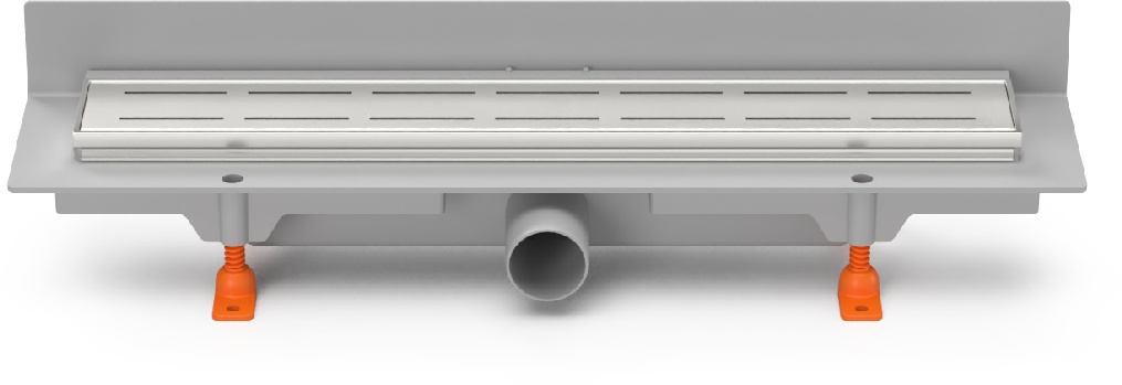 Linear. floor drain with  SS frame to wall side outlet D40, 350 mm, Line grid gloss