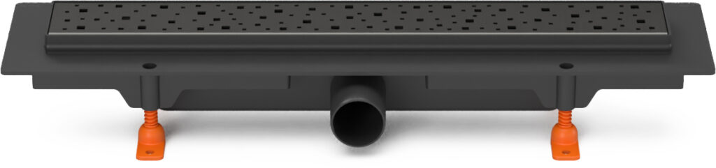Linear. floor drain black side outlet, D40, 350 mm, Square grid black