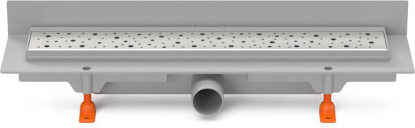 Linear. floor drain to wall side outlet, D40, 450 mm, Drops grid gloss