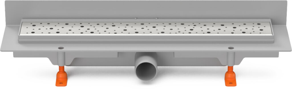 Linear. floor drain to wall side outlet, D40, 450 mm, Drops grid matt
