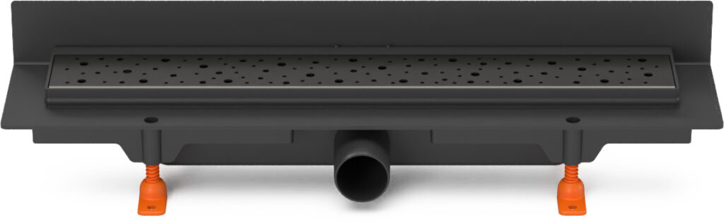 Linear. floor drain to wall black side outlet, D40, 450 mm, Drops grid black