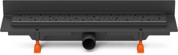 Linear. floor drain to wall black side outlet, D40, 450 mm, Drops grid black