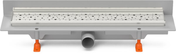 Linear. floor drain with  SS frame to wall side outlet D40, 450 mm, Drops grid gloss