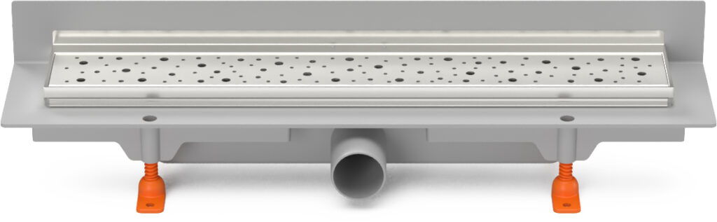 Linear. floor drain with  SS frame to wall side outlet D40, 450 mm, Drops grid matt