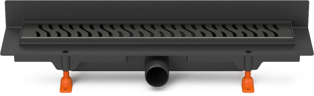 Linear. floor drain to wall black side outlet, D40, 450 mm, Harmony grid black