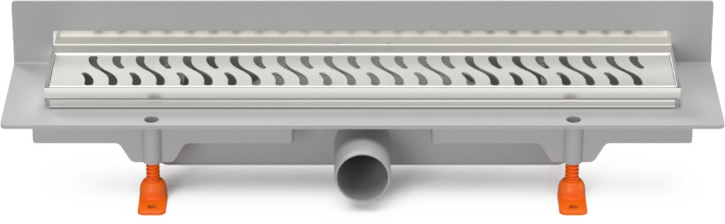 Linear. floor drain with  SS frame to wall side outlet D40, 450 mm, Harmony grid matt