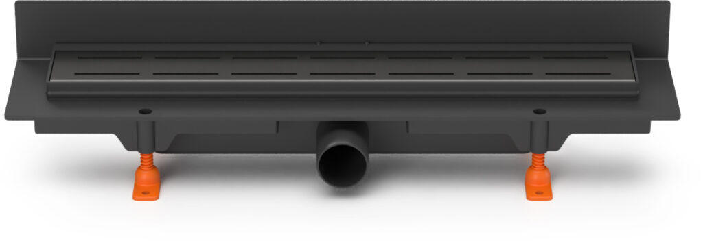 Linear. floor drain to wall black side outlet, D40, 450 mm, Line grid black
