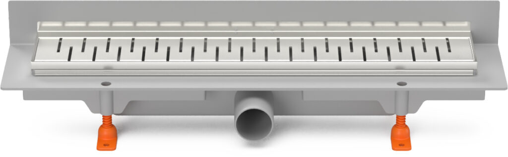 Linear. floor drain with SS frame to wall side outlet D40, 450 mm, Medium grid gloss