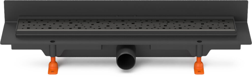 Linear. floor drain to wall black side outlet, D40, 450 mm, Square grid black