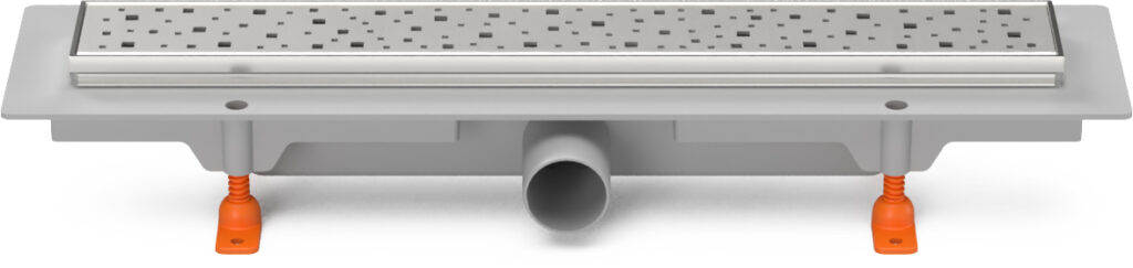 Linear. floor drain with stainless steel frame side outlet, D40, 450 mm, Square grid matt