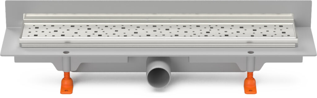 Linear. floor drain with  SS frame to wall side outlet D40, 450 mm, Square grid gloss