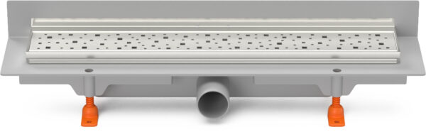 Linear. floor drain with  SS frame to wall side outlet D40, 450 mm, Square grid gloss
