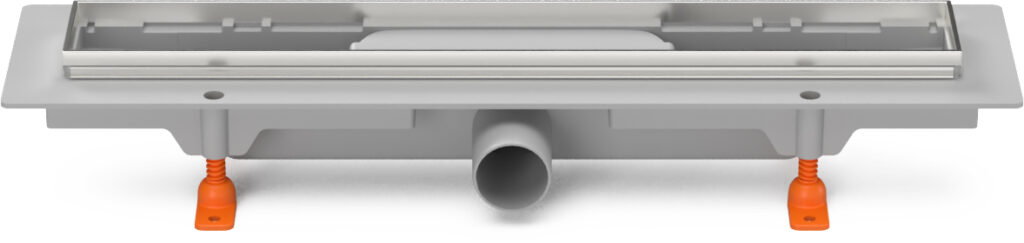 Linear. floor drain with SS frame without grid, side outlet D40,450 mm
