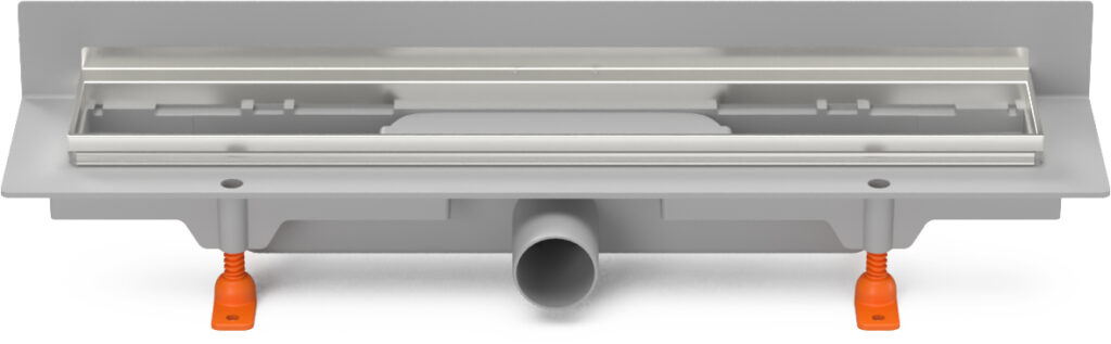 Linear. floor drain to wall with SS frame without grid, side outlet D40, 450 mm