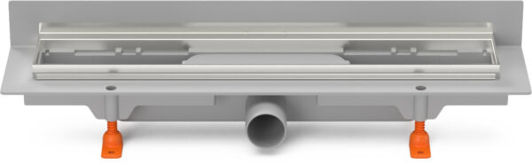 Linear. floor drain to wall with SS frame without grid, side outlet D40, 450 mm