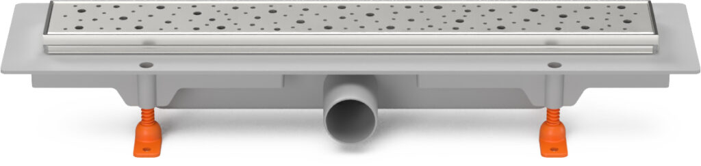 Linear. floor drain with stainless steel frame side outlet, D40, 550 mm, Drops grid gloss
