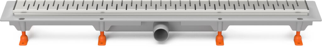 Linear. floor drain with stainless steel frame side outlet, D40, 650 mm, Medium grid gloss