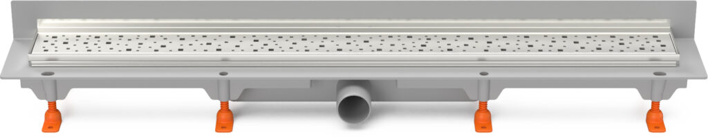Linear. floor drain with  SS frame to wall side outlet D40, 650 mm, Square grid matt