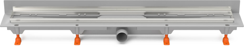 Linear. floor drain to wall with SS frame without grid, side outlet D40,  650 mm