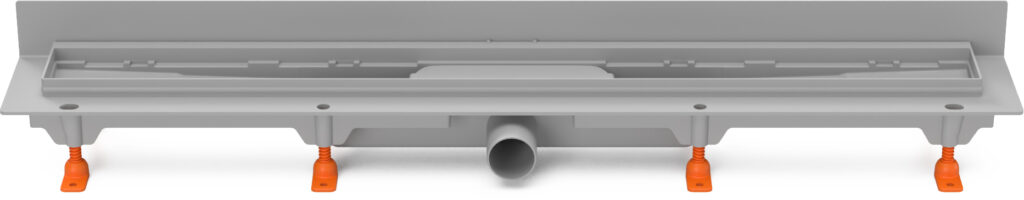 Linear. floor drain to wall without grid, side outlet D40, 650 mm