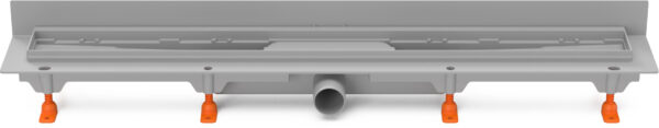 Linear. floor drain to wall without grid, side outlet D40, 650 mm