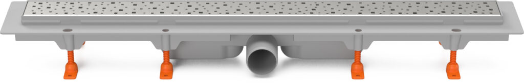 Linear. floor drain, side outlet D50, 650 mm, Square grid gloss