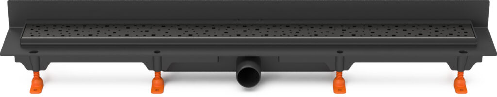 Linear. floor drain to wall black side outlet, D40, 750 mm, Square grid black