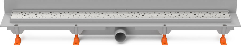 Linear. floor drain to wall side outlet, D40, 950 mm, Drops grid matt