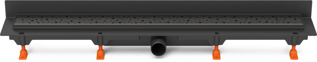 Linear. floor drain to wall black side outlet, D40, 850 mm, Drops grid black