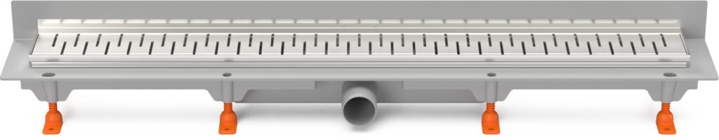 Linear. floor drain with  SS frame to wall side outlet D40, 950 mm, Medium grid matt