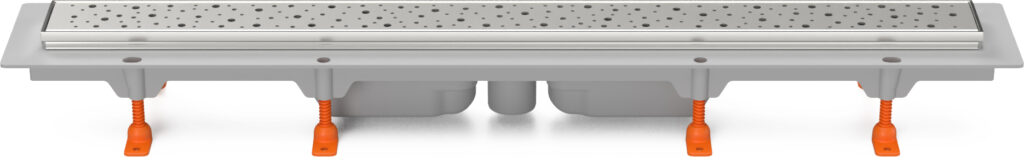 Linear. floor drain with stainless steel frame, 950 mm, bottom outlet, D 40, Drops grid gloss