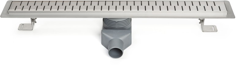 Stainless steel linear floor drain, side outlet D50, plastic siphone, 1050mm, Square grid gloss