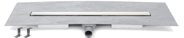 Stainless steel linear floor drain, 800mm, swivel side siphon D50, waterproof membrane