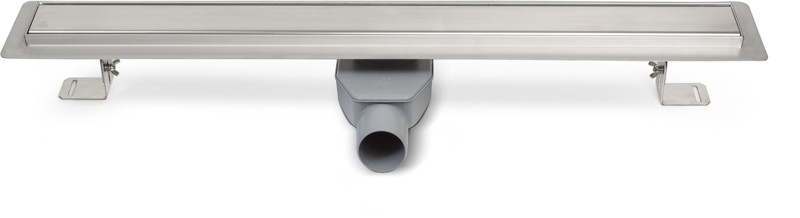 Stainless steel linear floor drain with swivel siphon 650mm Harmony glossy