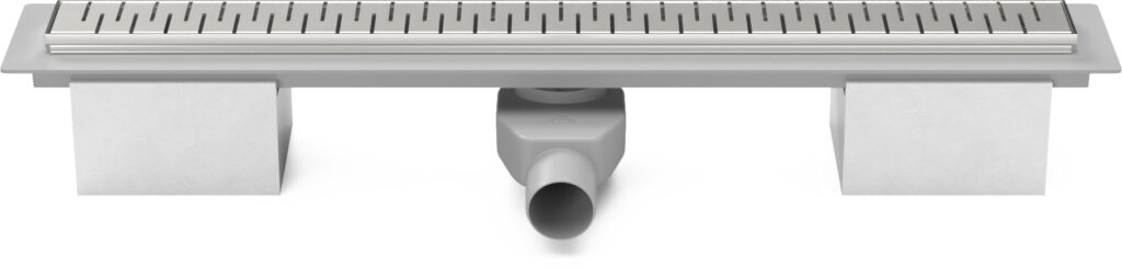 Linear floor drain 650mm with SS frame, side outlet D50 and swivel siphon 360°, Medium matt