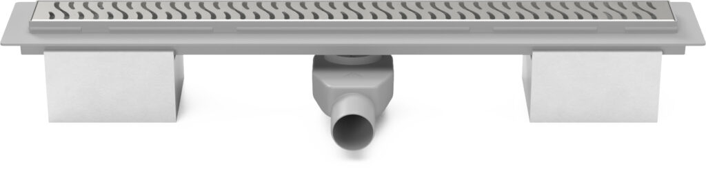 Linear floor drain 850mm with side outlet D50 and swivel siphon 360°, Harmony glossy